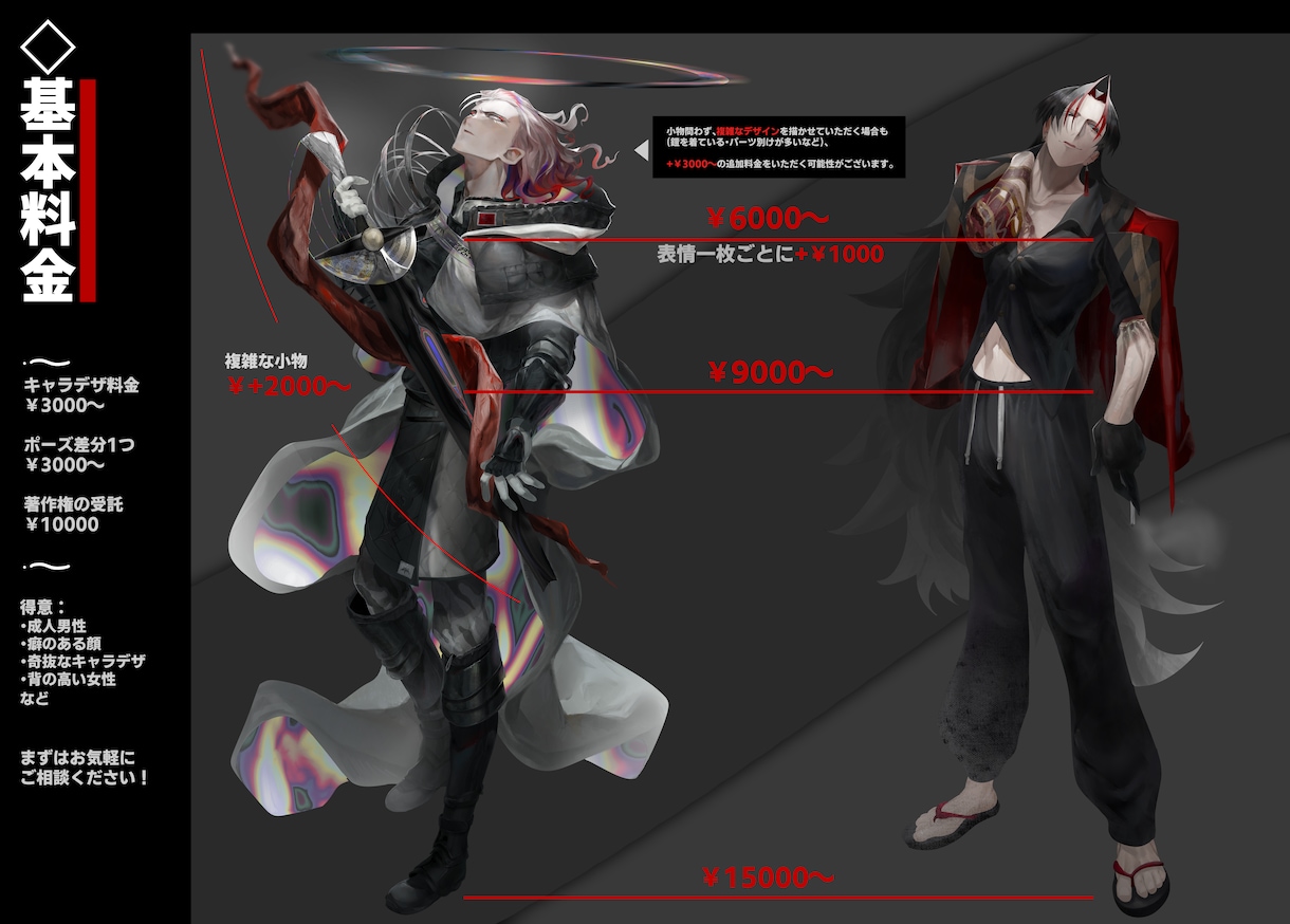 TRPG等に使える立ち絵やキャラデザ作成いたします リアル調で重厚感ある塗り！個性的なキャラデザも可能です！ イメージ2