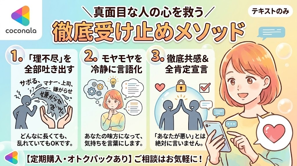 チャット限定！職場や日常の理不尽な愚痴聴きます 真面目に頑張るあなたの味方です。LINE感覚で愚痴を即解消 イメージ2