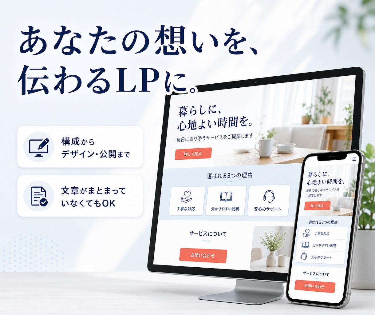 あなたの想いが伝わるLPを制作します 文章がまとまってなくてもOK｜構成整理から公開まで対応します イメージ1