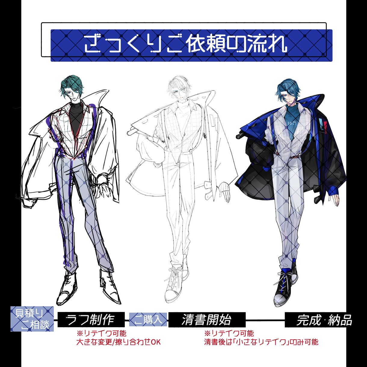 立ち絵イラスト制作いたします 10代後半～30代までの成人男性が得意です。 イメージ3
