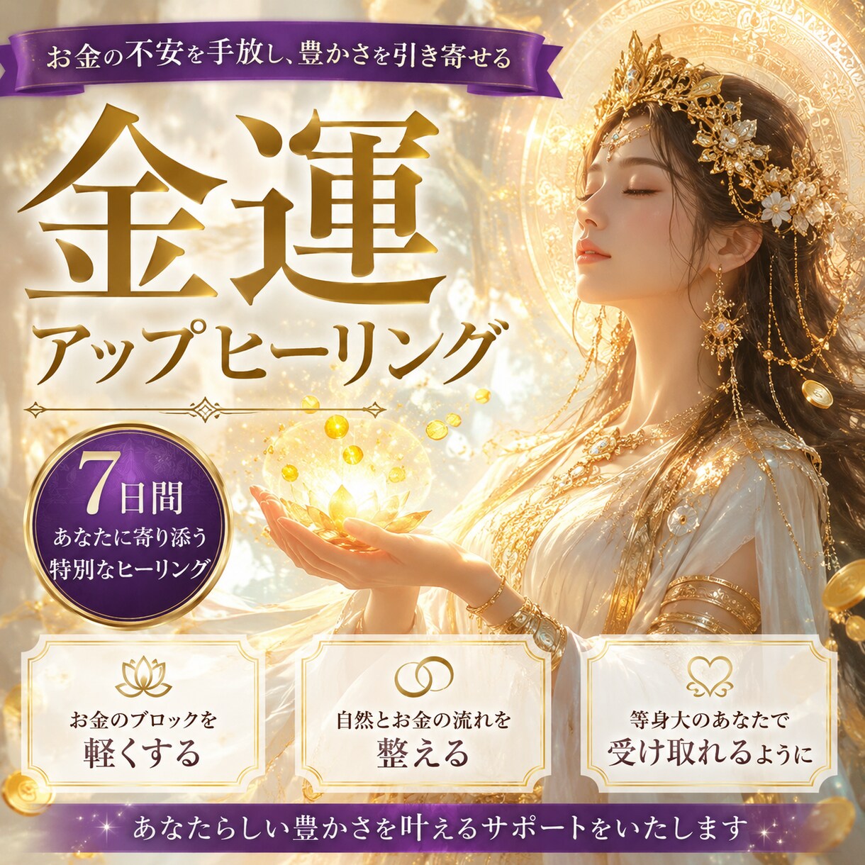 秘伝の金運アップヒーリングをお届けします 7日間、豊かさの流れと繋がるエネルギーワーク&鑑定をします イメージ1