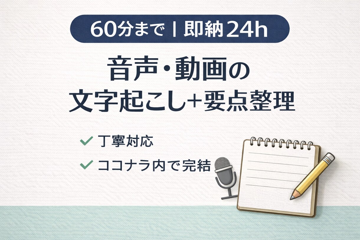 即納24h 60分まで音声文字起こします 60分まで｜即納24hAI＋人の目で丁寧に イメージ1