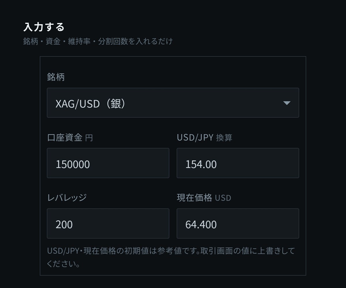分割エントリーのロット逆算ツールを渡します 利益は表示しません。逆行側だけを計算します イメージ3