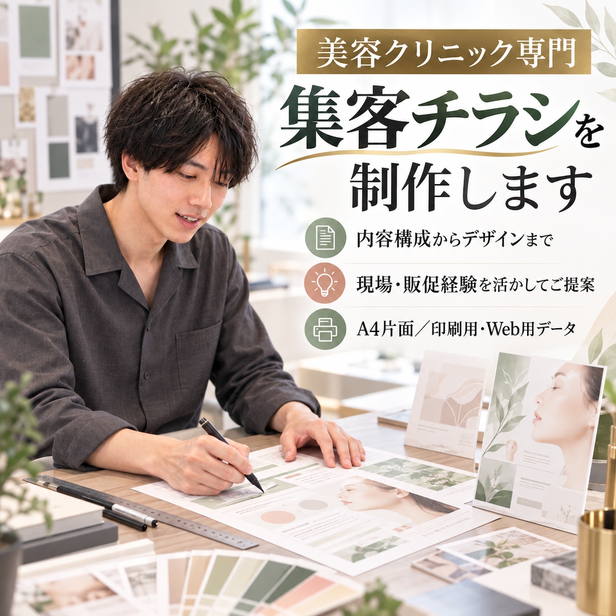 美容クリニック向け集客チラシを制作しますます 現場・販促経験を活かし、内容構成からデザインします イメージ1