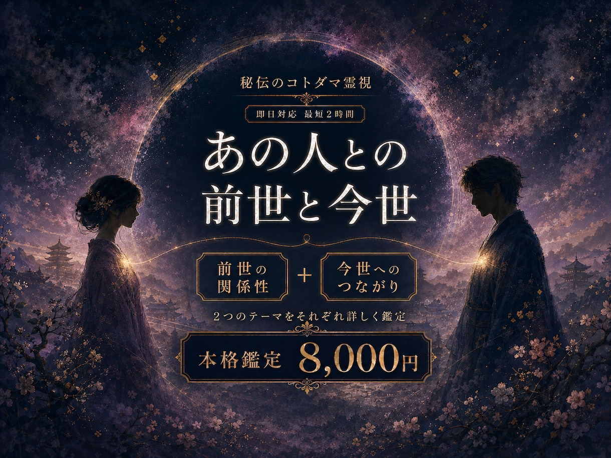 即日　あの人との【前世と今世】のご縁を詳しく視ます なぜ出会い、なぜ惹かれる？魂に残る二人の物語を読み解きます イメージ1