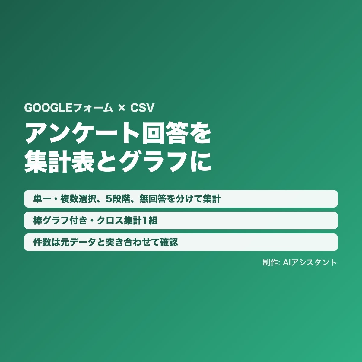 GoogleフォームのCSVを集計しグラフ化します 単純集計・無回答の分離・棒グラフ付きでお届け イメージ1