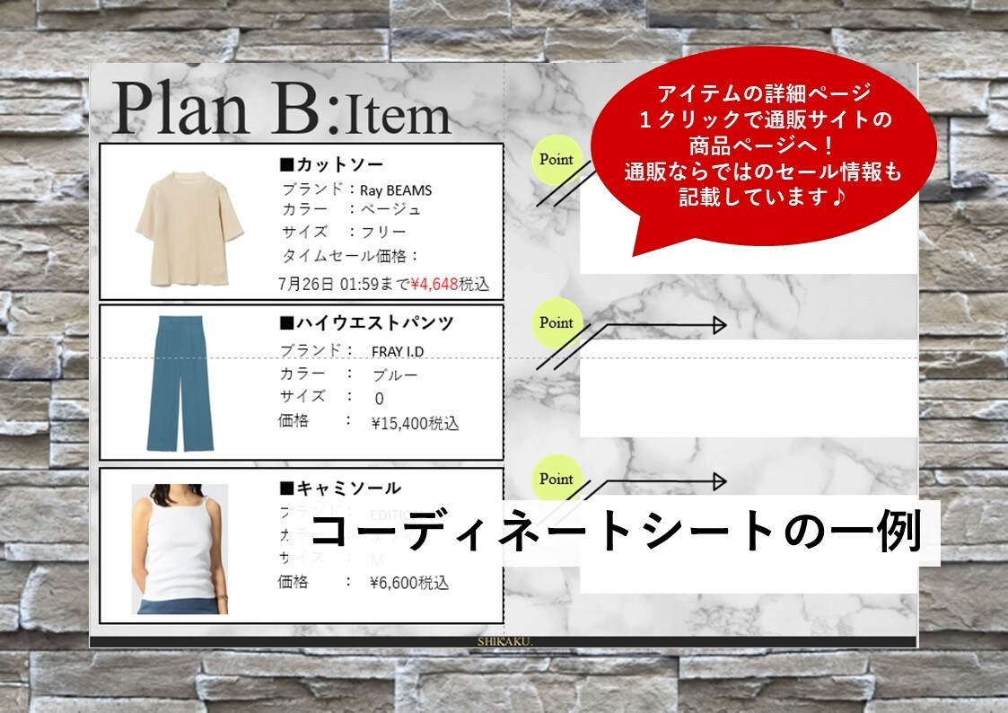 あなたを輝かせる3コーデファッションをご提案します 専用シートからそのままお洋服が購入できる通販サイトURL付 イメージ6