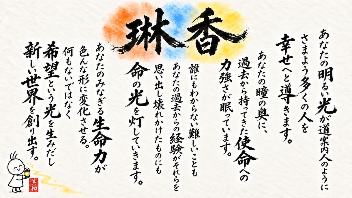 あなたのお名前からインスピレーションを受け取ります 名前に秘めてきた願いや使命を、毛筆アートでお届けします イメージ3