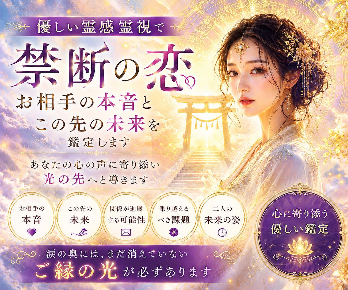 禁断の恋お相手の本音とこの先の未来を鑑定します あなたの心の声に寄り添い光の先へと導きます イメージ1