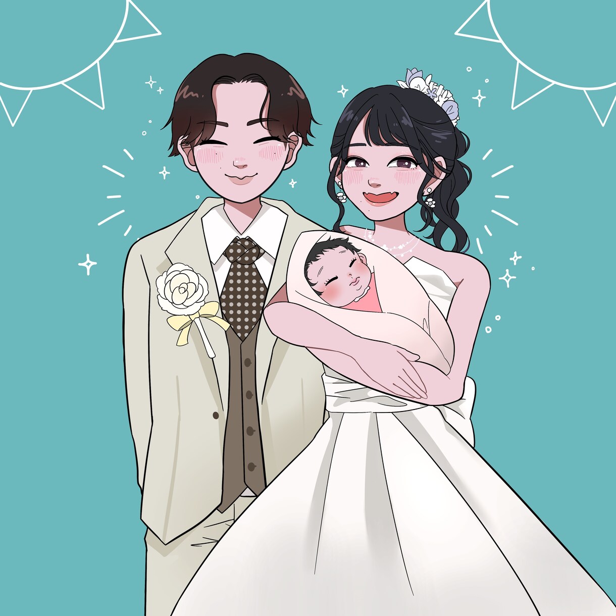 絵柄寄せ可◎可愛いご夫婦のイラスト描きます 格安で可愛いウェルカムボード制作致します！ イメージ4