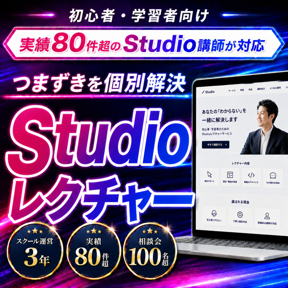 実績80件｜Studioが「できる」に変わります スクール講師3年｜Studioの操作方法をレッスンします イメージ1