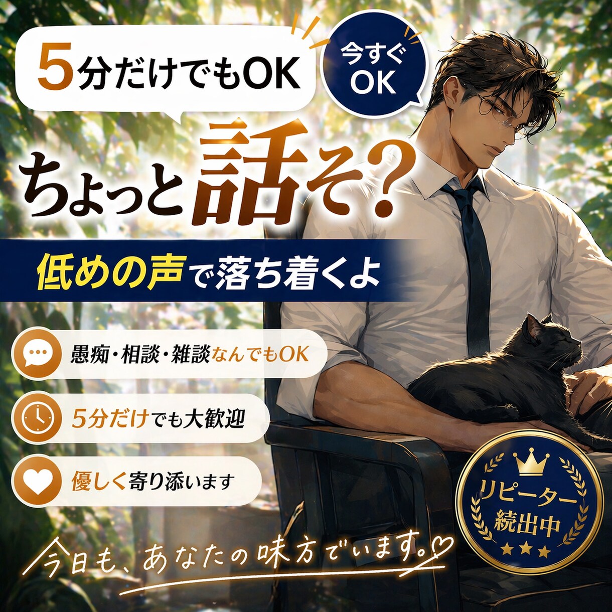 低めの声で落ち着くよ｜お昼少しでもできます 緊張しやすい人ゆっくり話します。年上男性が優しく話を聞きます イメージ2