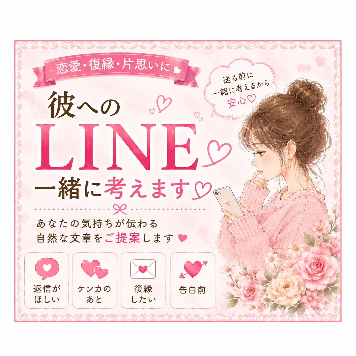 彼へのLINE、これで大丈夫？ 一緒に考えます 返信がほしい・仲直りしたい・復縁したい方へ イメージ1
