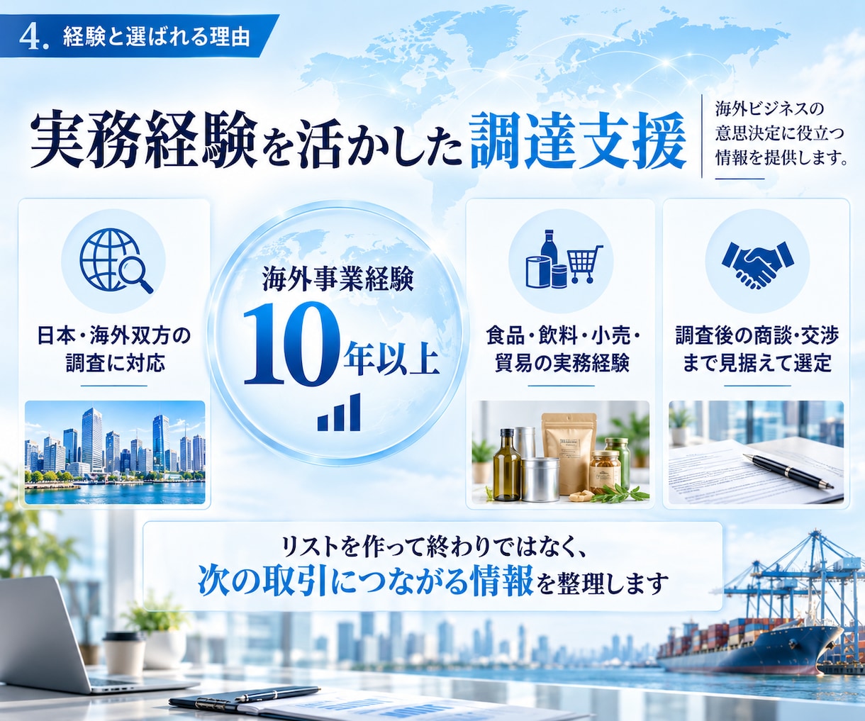 国内外の商品調達・仕入先を開拓します 条件に合うメーカー・サプライヤー候補を調査 イメージ4