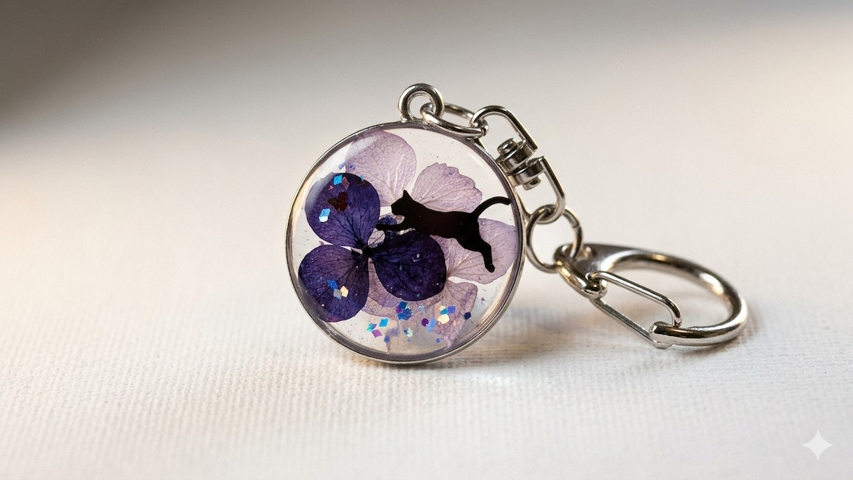 紫陽花と猫のキーフォルダー販売します 雨の景色を紫陽花の色で色付けしませんか イメージ5