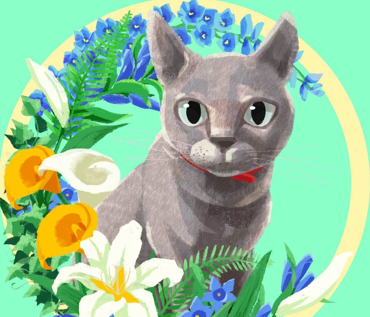 ペットのイラストを絵本風にかわいくお描きします 花輪で可愛くデコレーションします！ イメージ7