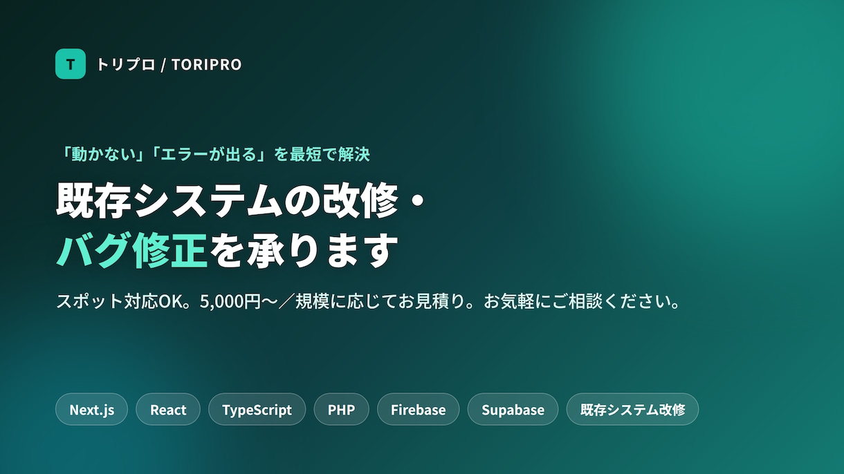 既存システムの改修・バグ修正を承ります 動かない・直したいを現役エンジニアが最短で解決します イメージ1