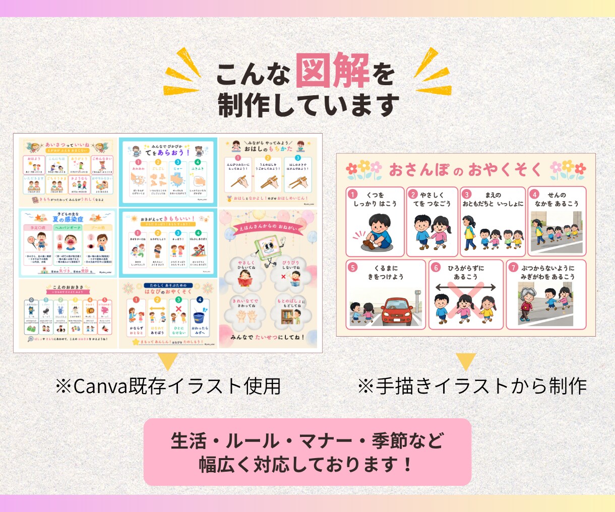 保育園掲示┃見てわかる視覚素材を制作いたします 手描きイラストをもとに、現場・子どもに合った一枚をご提案 イメージ4