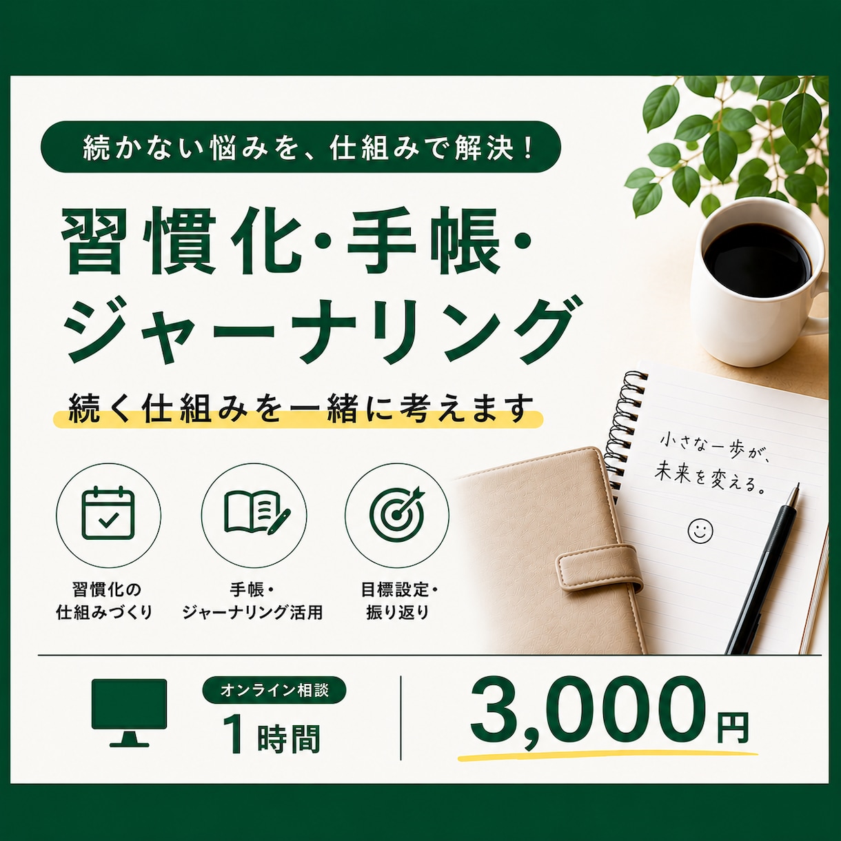 習慣化・手帳の「続く仕組み」を一緒に考えます 頭の中を整理して、「続く仕組み」を見つけませんか？ イメージ1