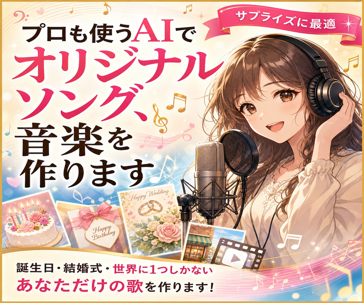 プロも使うAIでオリジナルソング、音楽を作ります 誕生日・結婚式・世界に１つしかないあなただけの歌を作ります！ イメージ1