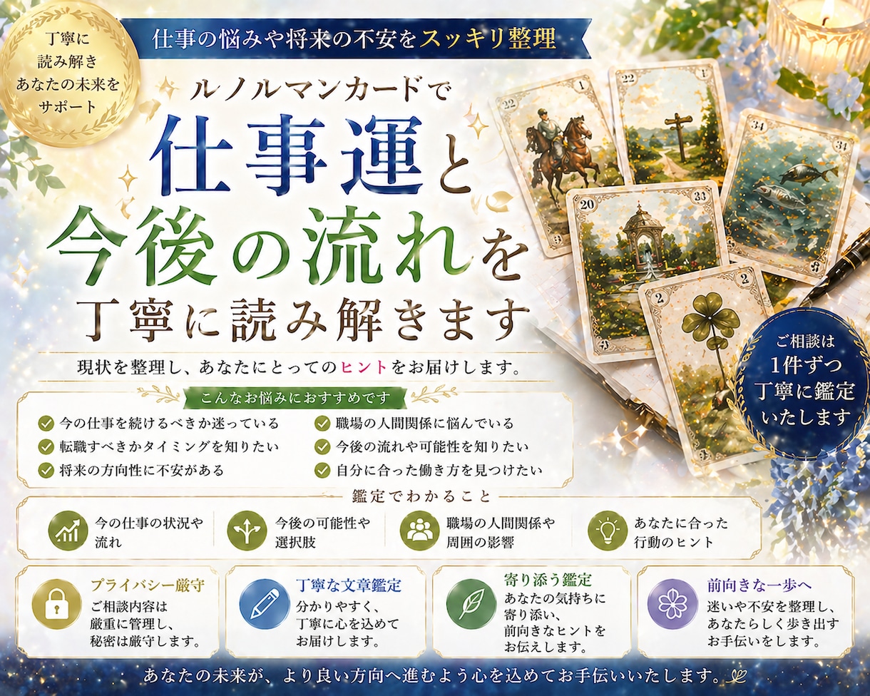 仕事や今後の流れについて丁寧に読み解きます 迷いや不安を整理し、これからのヒントをお伝えします イメージ1