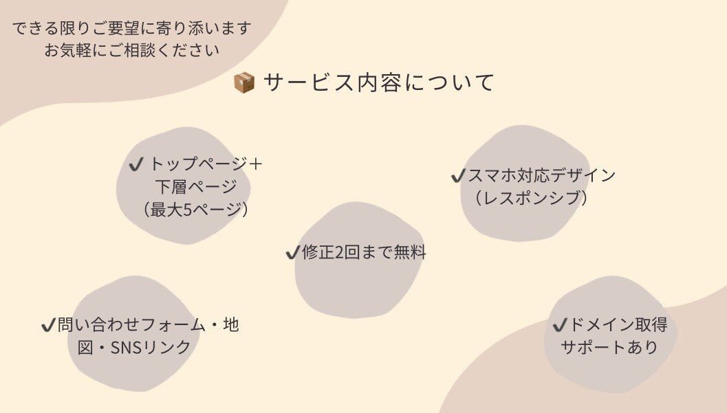 小さなお店や教室のHP作成します 初心者の方でも安心。ドメインの取得からわかりやすくサポート イメージ1