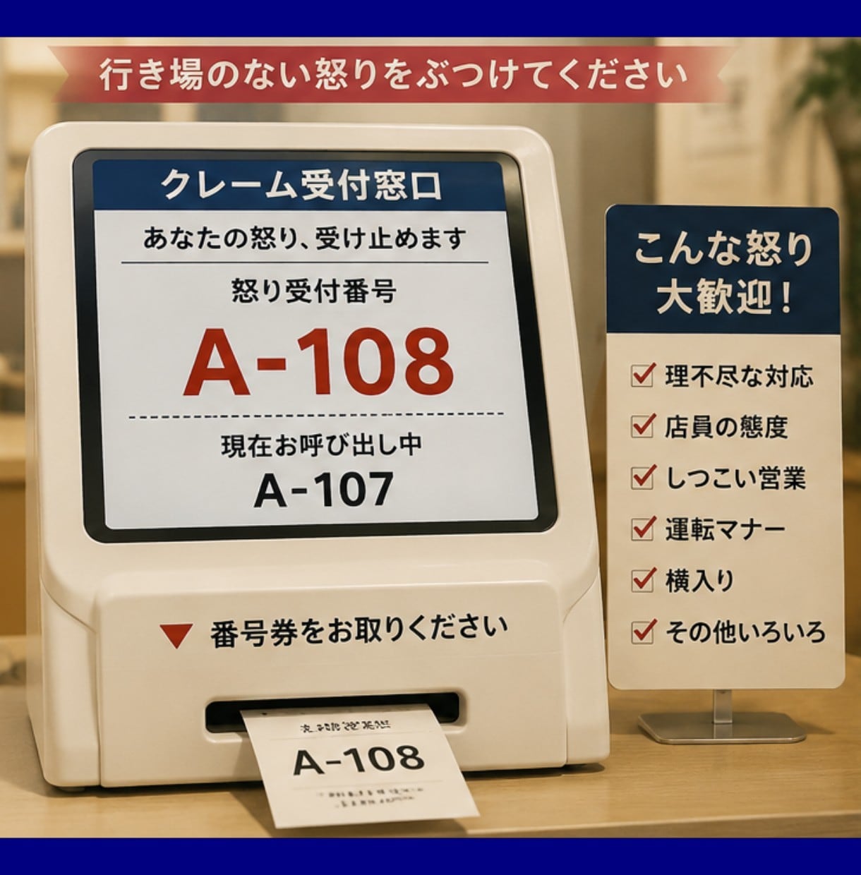 怒りのクレーム受付窓口｜理不尽イライラお聞きします 行き場のない怒りをぶつけてください。謝罪代行いたします。 イメージ1
