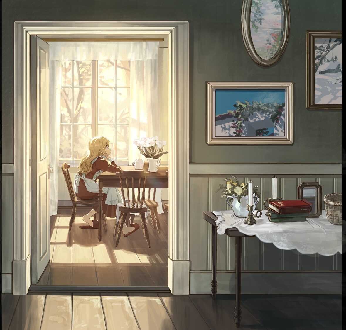 空気感のある背景＋キャラ1枚絵描きます 光の表現で動画やゲーム、表紙など、ストーリーに彩を添えます イメージ1
