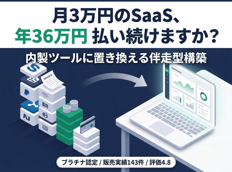 月額SaaS費用を削減したい企業様の支援をします 社内アプリを一緒に作る「伴走型」構築サービス イメージ1