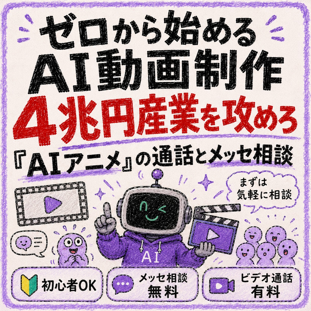 claudeでゼロから始めるAI動画制作伝授します 4兆円産業を攻めろ「AIアニメ」の通話とメッセ相談 イメージ1