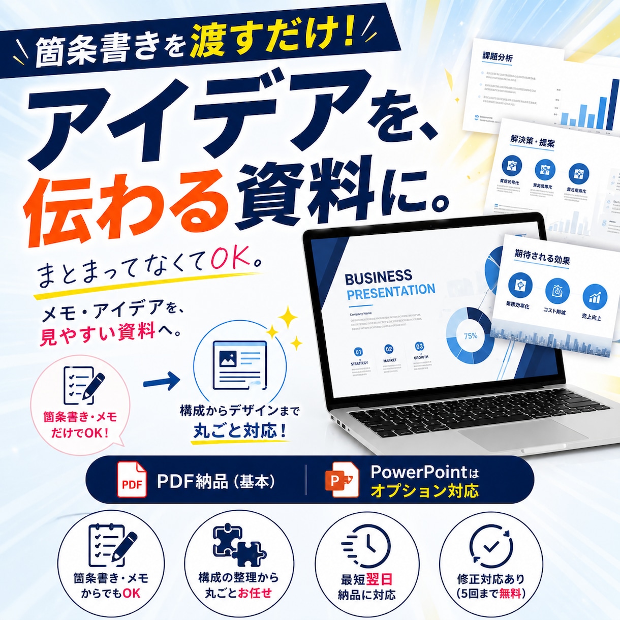箇条書きから伝わる資料作成します 構成からデザインまで丸ごと対応 イメージ1