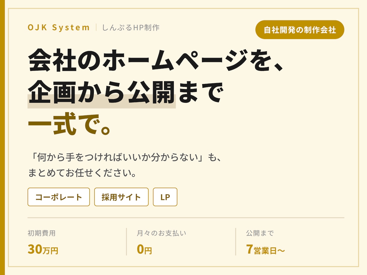 会社のホームページを企画から公開まで制作します 初期30万円・月額0円。7営業日ほどで公開できます イメージ1