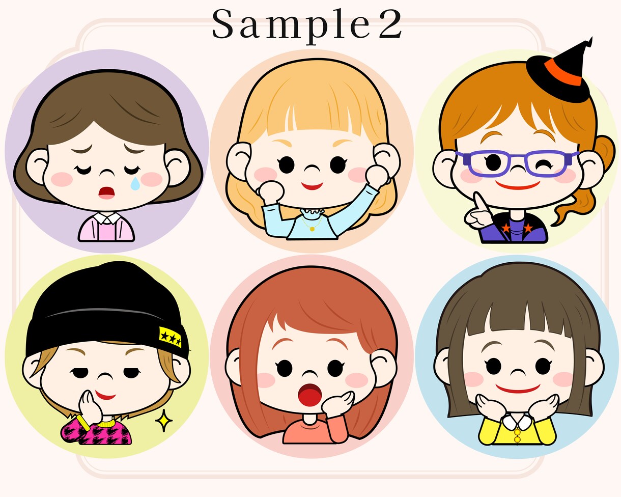 ポップでおしゃれなアイコンイラスト表情5点作ります SNSで目立つ♪可愛いイラストで華やかな投稿を！商用可◎ イメージ8