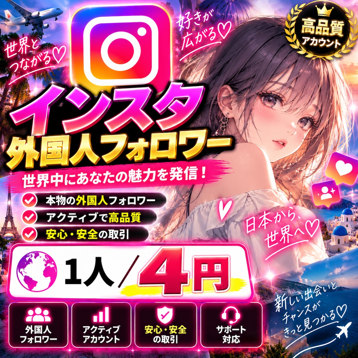 Instagramの外国人フォロワー増やします インスタのフォロワーを増加し、集客力と認知向上力アップ！ イメージ1