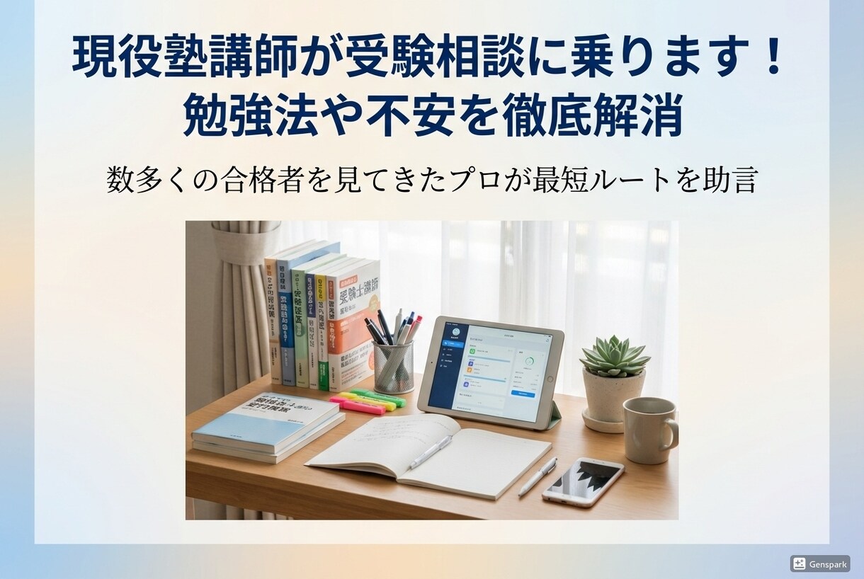 現役塾講師が受験相談！勉強法や不安を徹底解消します 「何からやれば？」を解決！迷いを消して勉強に集中できる自分へ イメージ1