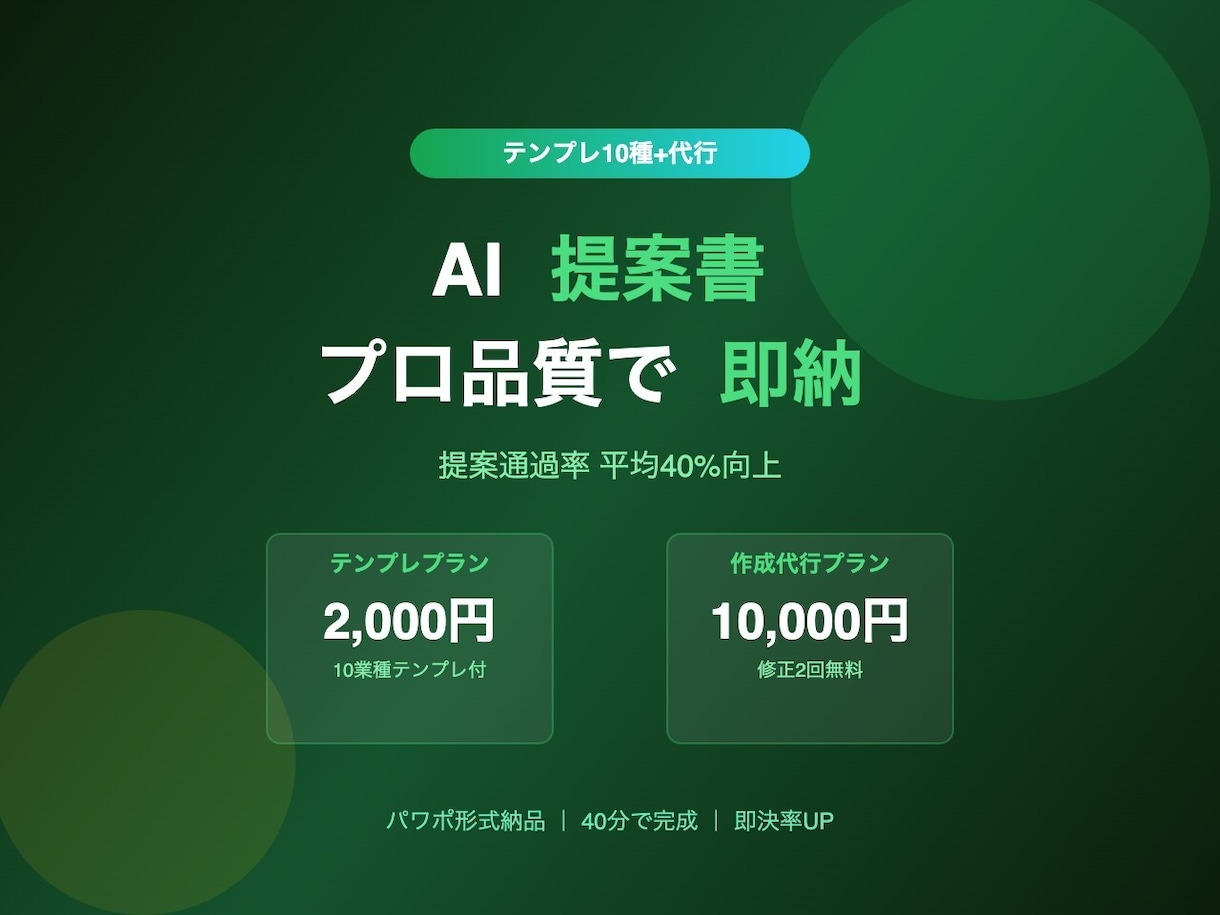 AI提案書テンプレ10種+作成代行をご提供します 40分で完成｜即決率UP｜パワポ形式納品 イメージ1