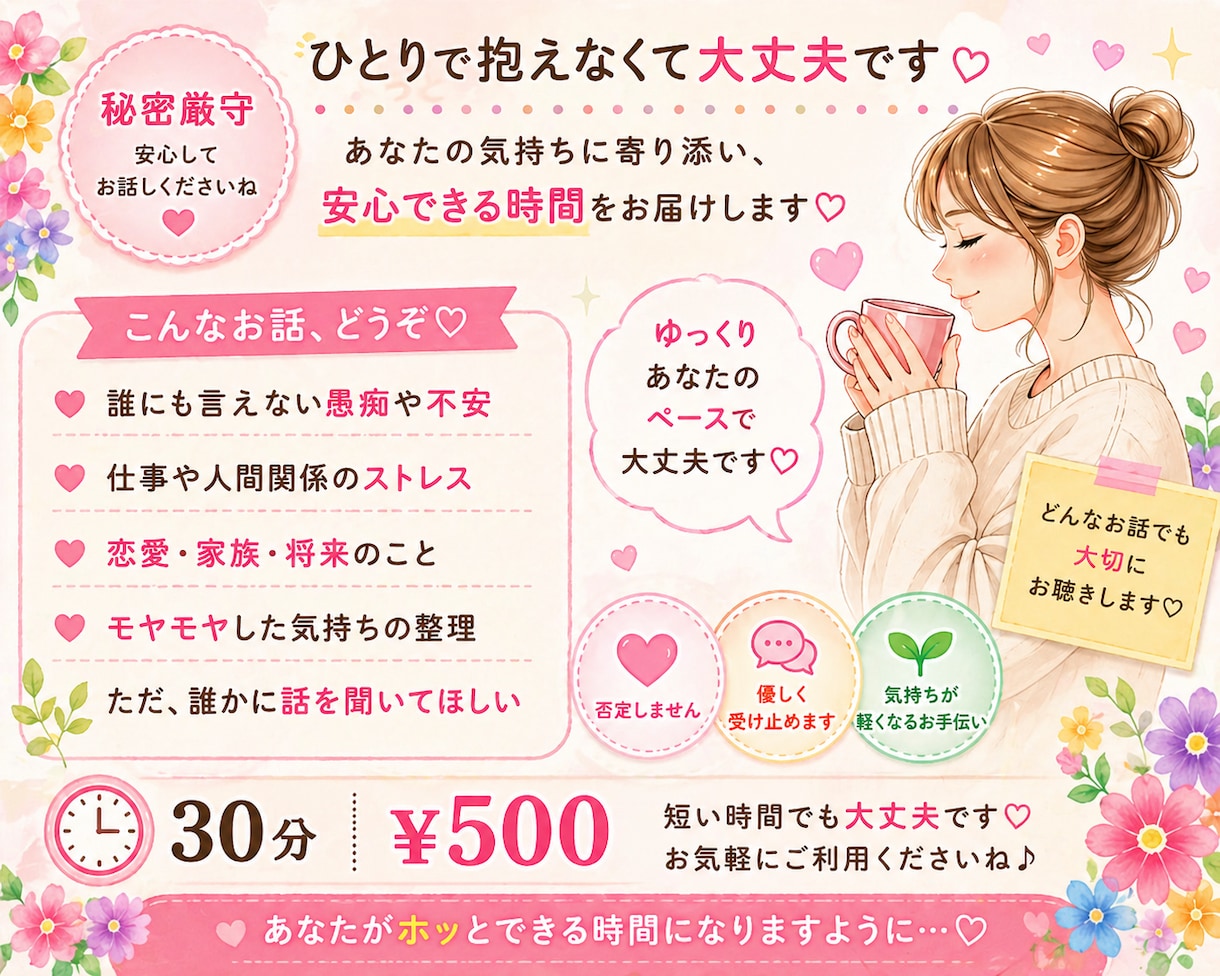 介護士してます。短時間でもどうぞ♡お聞きします 否定せず安心.秘密厳守の30分チャット♡ イメージ2