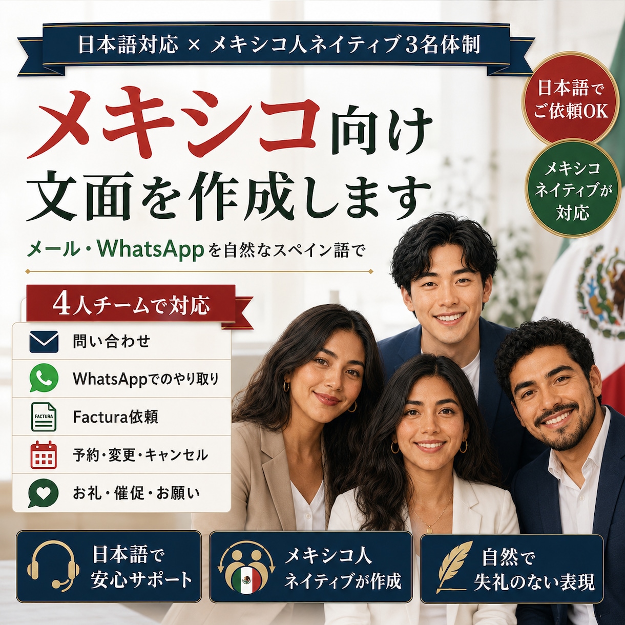 メキシコ向け文面を作成します メール・WhatsAppを自然なスペイン語で イメージ1