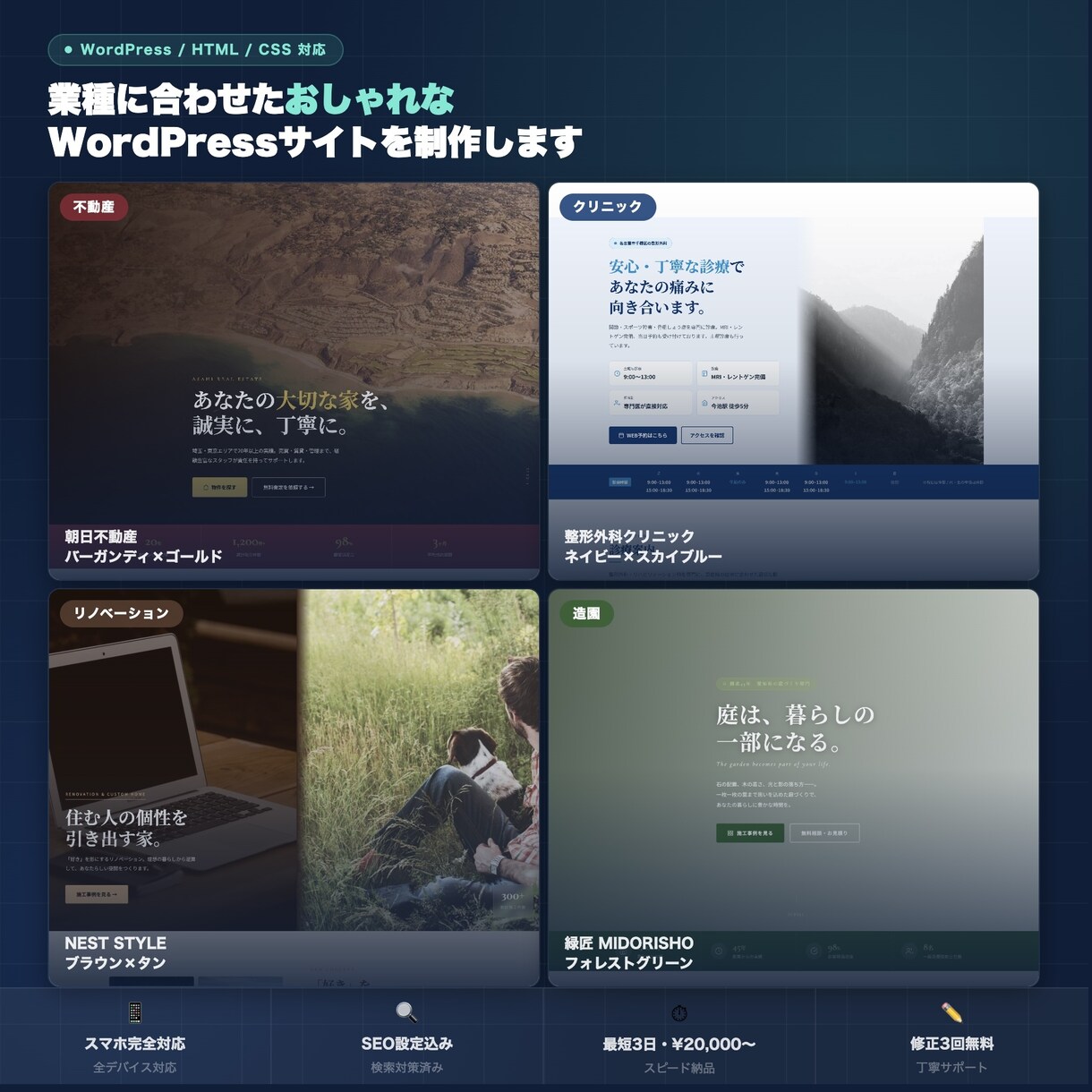業種に合わせたWordPressサイト制作します 不動産・医療・造園など業種特化デザイン イメージ1