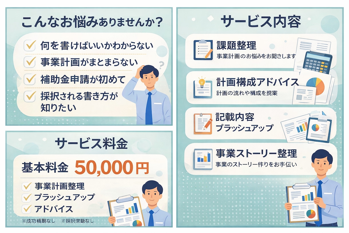 小規模持続化補助金の申請相談に乗ります 補助金申請の進め方や事業計画の方向性を整理します イメージ2