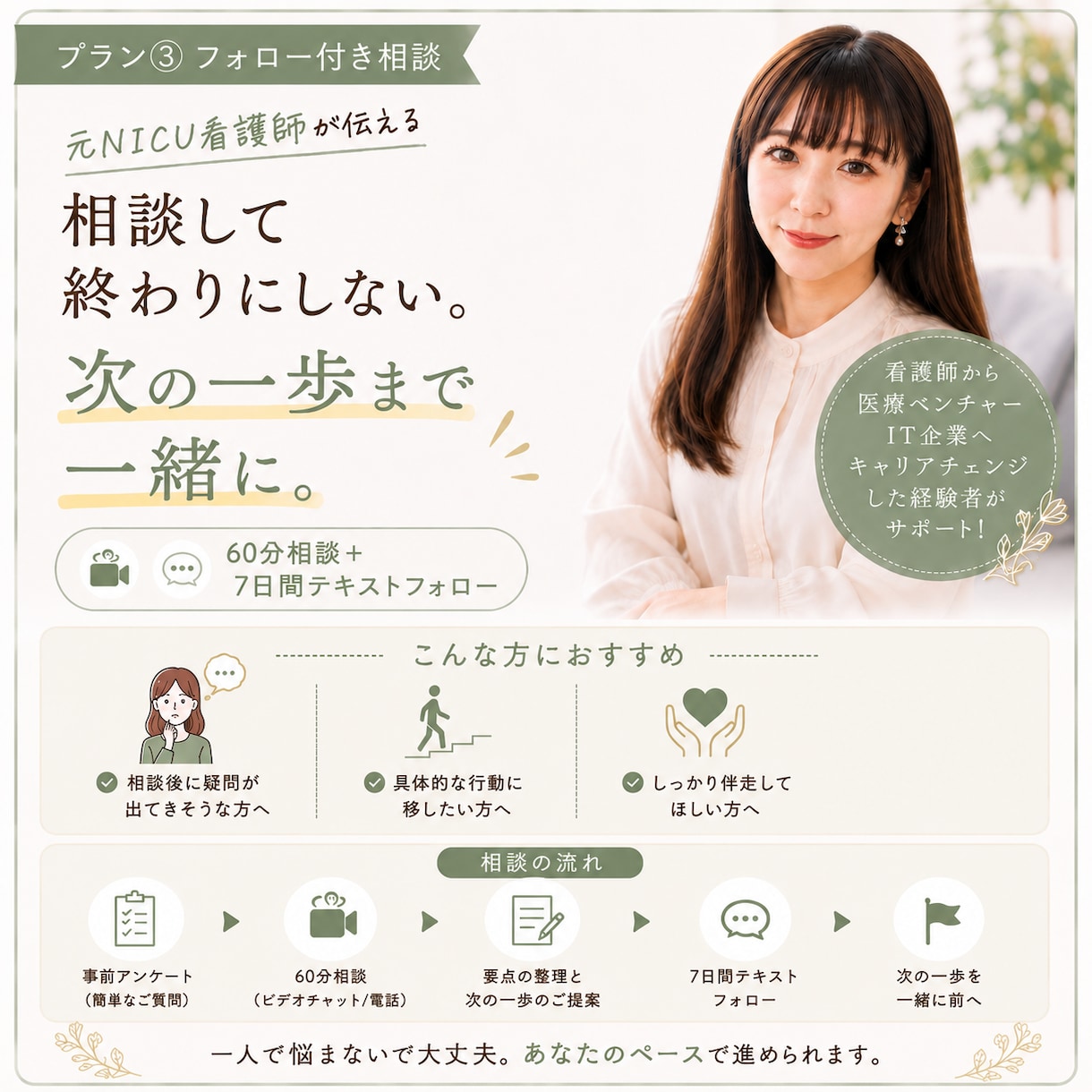 元看護師が、企業への一歩を伴走支援します 相談して終わりにしない、次の一歩までサポートします イメージ1