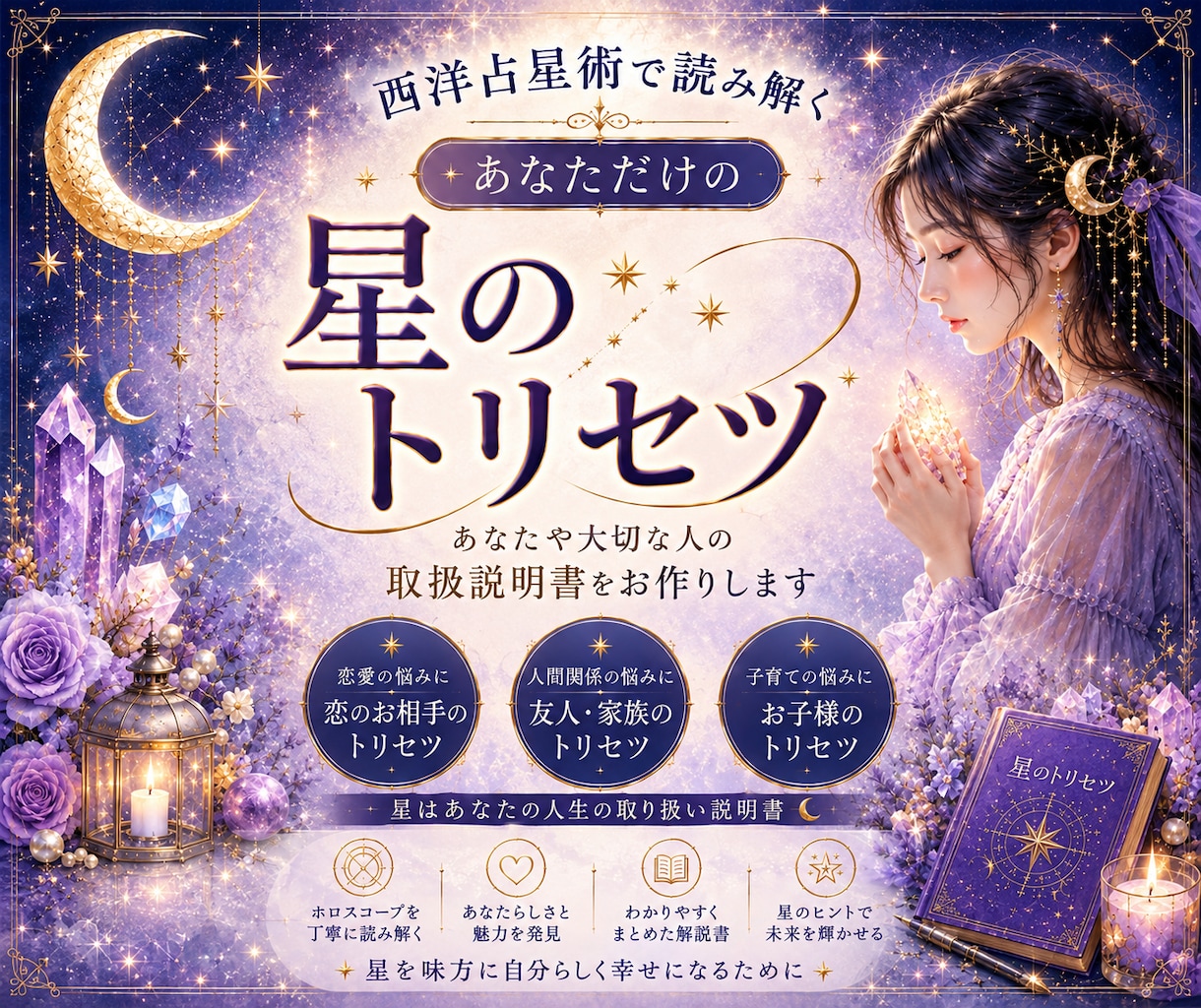自分や大切な人を知るやさしい星読みをします 星から自分や大切な人を知り心を軽くする鑑定書 イメージ1