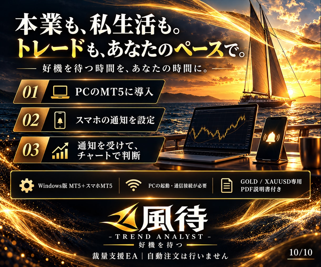 GOLD監視とスマホ通知で裁量を支援します 監視は風待。判断はあなた。本業も私生活も大切に。 イメージ10