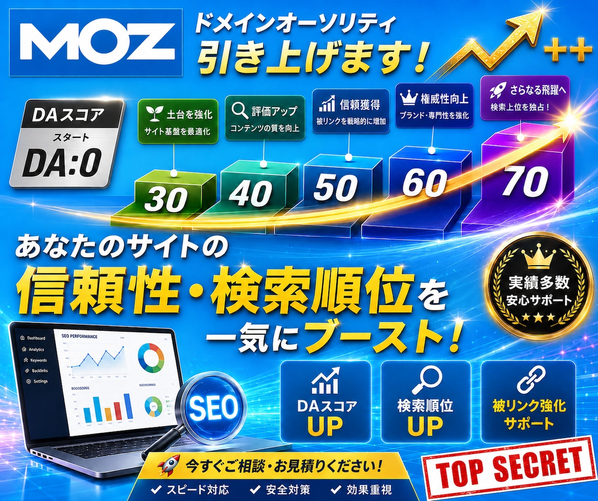 外部SEO対策！MOZのDA30以上にします オプションで「DA60以上」も可能！ イメージ1