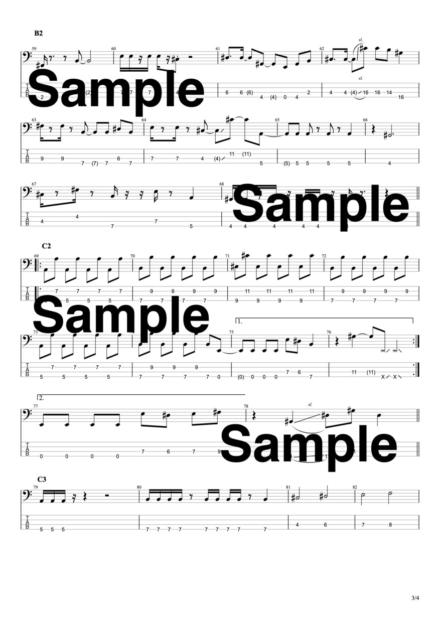 早い納品でベースのタブ譜（楽譜）を作成します 演奏したいのに楽譜が無い！現役プロがオールジャンル対応で作成 イメージ3