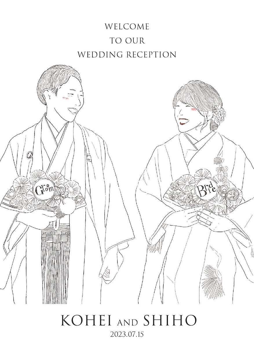 結婚式後にも飾っておきたいウェルカムボード作ります どんな衣装でも引き立つ大人っぽナチュラルなイラスト作ります イメージ2