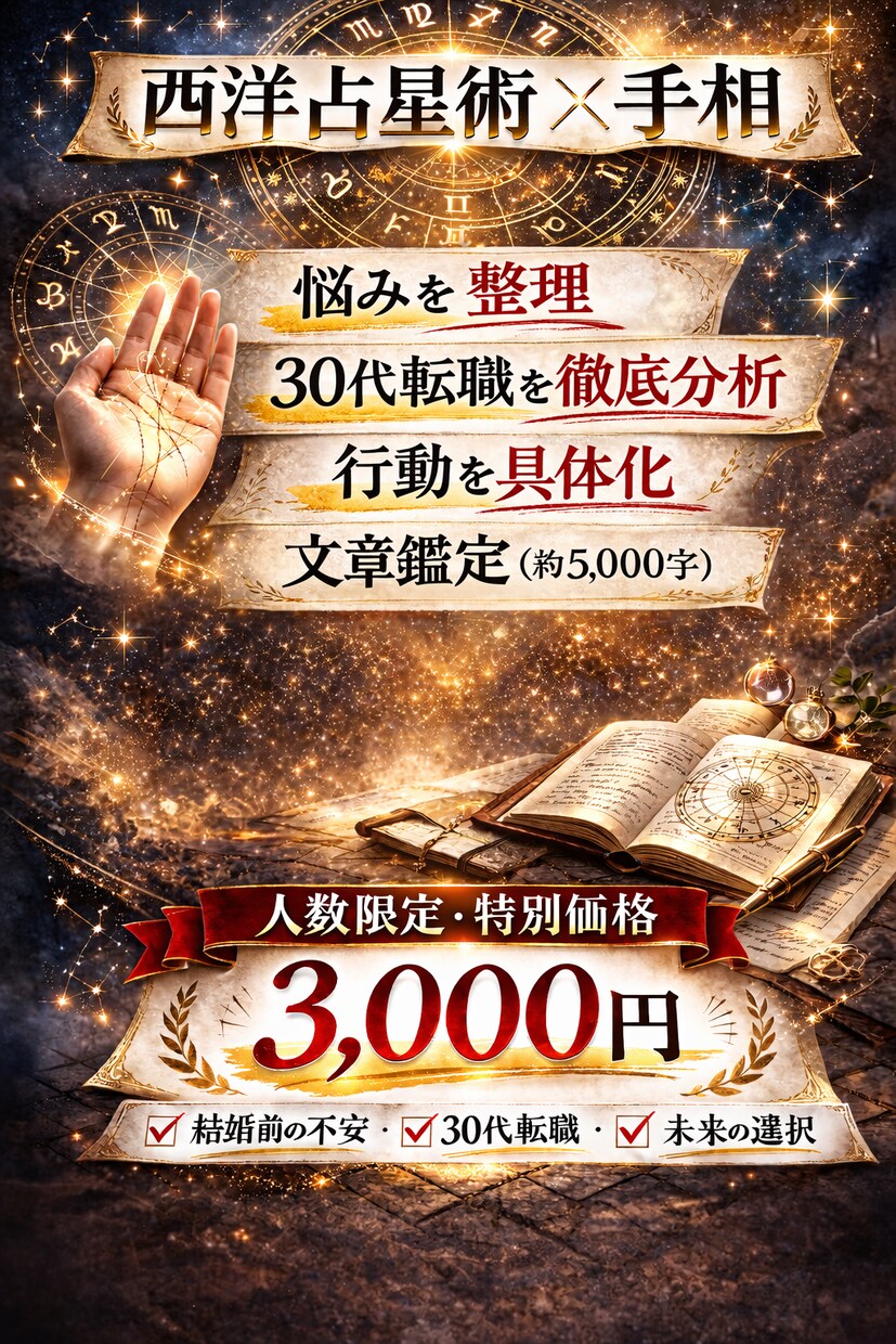 結婚前不安・30代転職を具体化します 西洋占星術×手相で行動まで明確にする本格鑑定 イメージ1