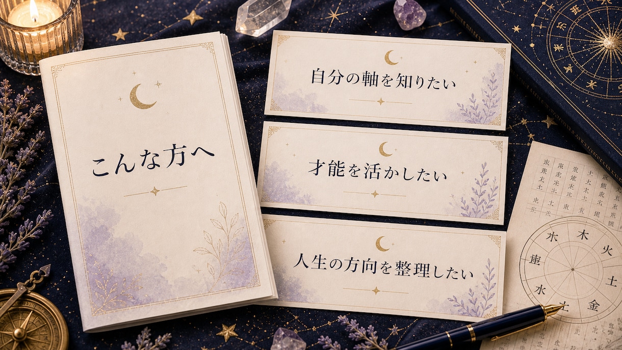 四柱推命×ホロスコープ自己理解鑑定書を作ります 本質・強み・恋愛・仕事の傾向を読み返せるPDFに整理 イメージ3