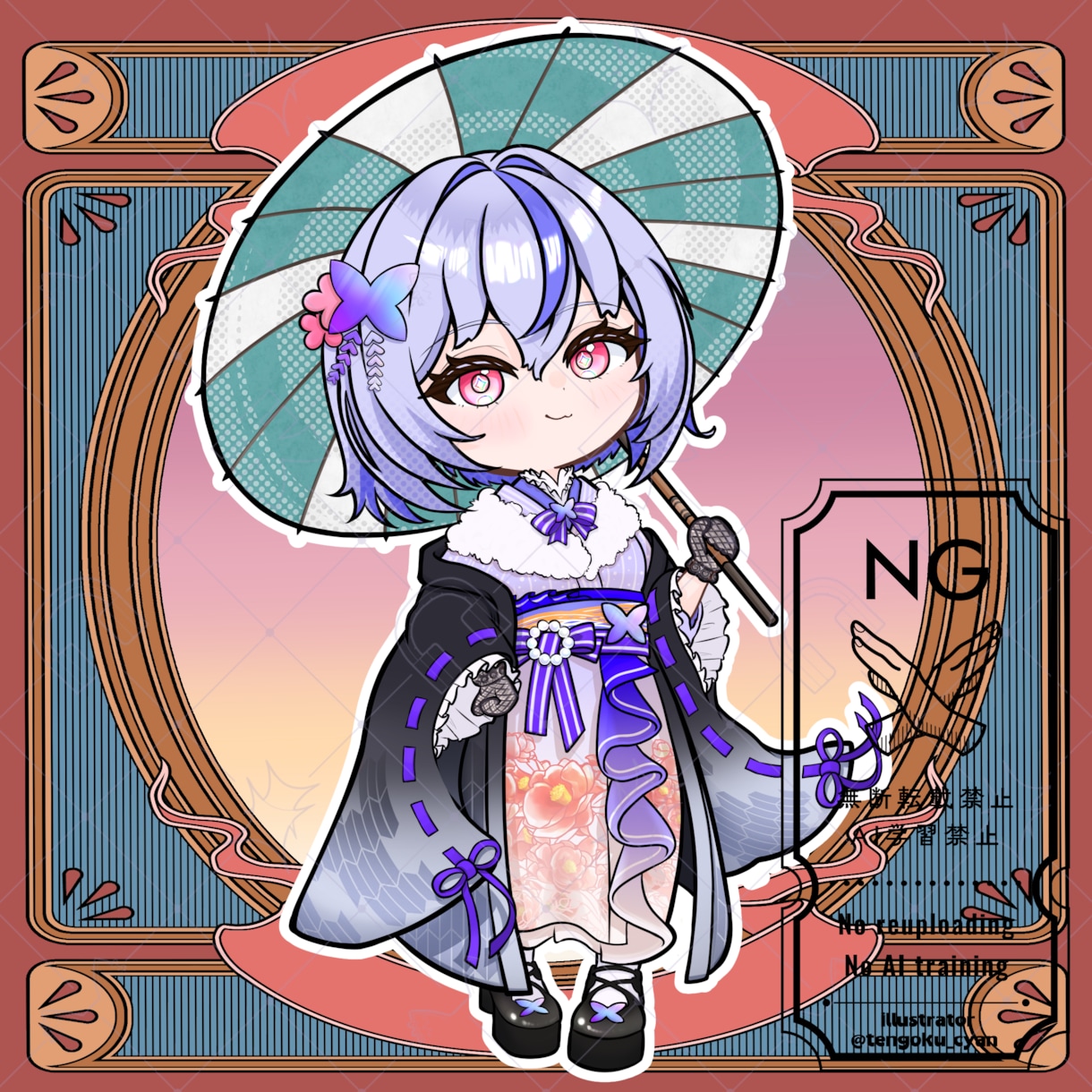 商用利用可！【大正ロマン着物】ミニキャラを描きます ライバー活動をお手伝い！配信/パネル開け/アイコン/グッズ イメージ4