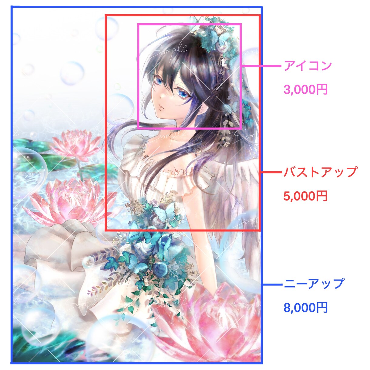 年内限定！特別価格でイラスト描きます アイコン/バストアップ/ニーアップ+オマケで簡単な背景 イメージ2